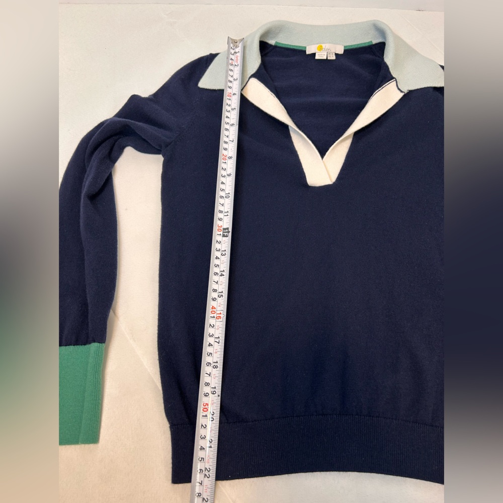 Boden Grace Colorblock V-Neck Sweater Navy Green White Women’s Size 4 Small - Picture 5 of 7
